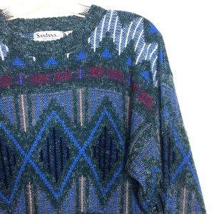 Vintage sweater Grandpa crew pullover jumper Aztec oversized sweatshirt striped